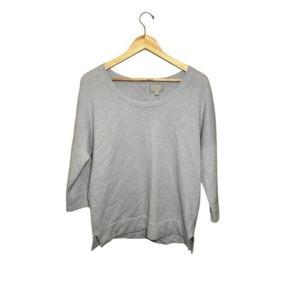 Pure Collection‎ Cashmere Sweater Sz 12 Button Back 3/4 Sleeve Soft Light Blue